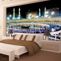Флизелиновые фотообои на кухню 3д ночной город 368x254 см Великая мечеть Мекки (3336V8)+клей