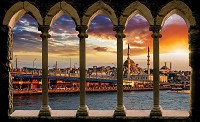 Флизелиновые фотообои красивые 3д закат солнца 368x280 см Город Стамбул за арками (3338V10)+клей - вид 1 миниатюра