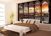 Флизелиновые фотообои 3д закат солнца 368x254 см Город Стамбул за арками (3338V8)+клей