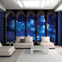 Флизелиновые фотообои 3д звезды облака и луна 368x254 см Ночное небо за арками (3344V8)+клей