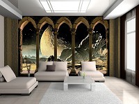 3 д флизелиновые фотообои корабль и планеты 254x184 см Космический пейзаж за арками (3345V4)+клей