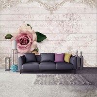 Флизелиновые фотообои цветы на светлом дереве 368x254 см Винтажная роза на досках (3346V8)+клей