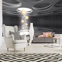 3 д флизелиновые серые фотообои 416x254 см Падающие желтые шары (3350VEXXXL)+клей