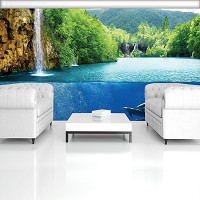 Красивые флизелиновые фотообои с природой 368x254 см Водопад и дельфины (3355V8)+клей