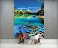 3д Морские рыбки кораллы и дельфин флизелиновые фотообои 206x275 см Мальдивы и подводный мир (3356VEA)+клей