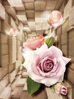 Флизелиновые фотообои 3д цветы 184x254 см Розы и шары в деревянном туннеле (3357V4A)+клей