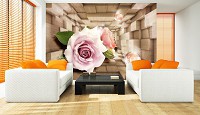 3д цветы флизелиновые фотообои 254x184 см Розы и шары в деревянном туннеле (3357V4)+клей