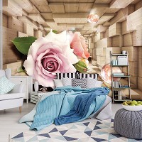Флизелиновые фотообои 3д цветы 368x254 см Розы и шары в деревянном туннеле (3357V8)+клей