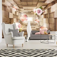 Флизелиновые фотообои 3д цветы 416x254 см Розы и шары в тоннеле (3358VEXXXL)+клей