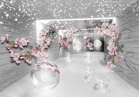 Флизелиновые 3д фото обои цветы и шары 416x254 см Серые стены и ветки вишни (3360VEXXXL)+клей - вид 1 миниатюра