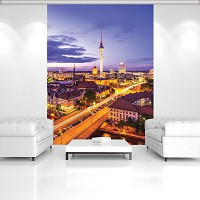 Флізелінові фотошпалери для спальні 3д вечірнє місто 184x254 см Берлінська панорама вночі (3372V4A)+клей - вид 5 мініатюра