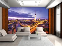 Флизелиновые фотообои 3д вечерний город 416x254 см Берлинская панорама ночью (3372VEXXXL)+клей
