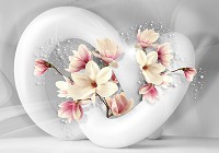 Флизелиновые фотообои в коридор белая фигура и цветы 254x184 см 3D Абстрактная структура с магнолиями (3375V4)+клей