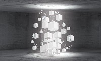 Флизелиновые фотообои на кухне серый бетон 416x254 см Абстракция 3д белые кубики в невесомости (3377VEXXXL)+клей - вид 1 миниатюра