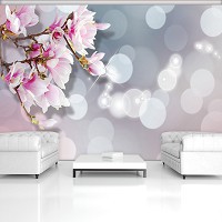 Красивые флизелиновые фотообои цветы на светло-сером фоне 416x254 см Волшебные цветы магнолии (3379VEXXXL)+клей