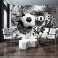 Флизелиновые черно-белые фотообои детские для мальчика Пазл 368x254 см Футбольные мячи в туннеле 3D (3382V8)+клей