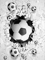 Флизелиновые фотообои черно-белые детские для мальчика 184x254 см 3D футбольные мячи в кирпичной стене 3389V4A+клей