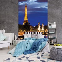 Флизелиновые синие фотообои огни вечернего города 184x254 см Ночной Париж (3394V4A)+клей