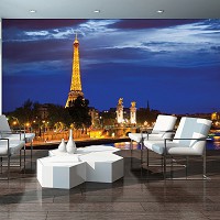 Огни вечернего города  флизелиновые синие фотообои 368x254 см Ночной Париж (3394V8)+клей