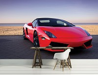 Флизелиновые 3д фотообои автомобили детские для мальчиков 312x219 см Красная машина Ламборджини (3395VEXXL)+клей
