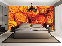 Флизелиновые фотообои красно-желтые цветы 254x184 см Большие розы (3397V4)+клей