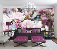 3д флизелиновые фотообои цветы 368x254 см Весенние цветущие магнолии (3400V8)+клей