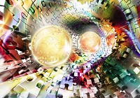 Флизелиновые фотообои 312x219 см Золотые сферы в туннеле 3D Пазл (3407VEXXL)+клей