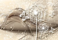 Флізелінові 3д фотошпалери на кухню квіти 254x184 см Білі кульбаби та метелики на світло-бежевому фоні (3430V4)+клей - вид 1 мініатюра