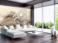 Флізелінові 3д фотошпалери на стіну квіти 416x254 см Білі кульбаби та метелики на світло-бежевому фоні (3430VEXXXL)+клей