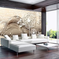 Флизелиновые 3д фотообои на кухню цветы 254x184 см Белые одуванчики и бабочки на светло-бежевом фоне (3430V4)+клей