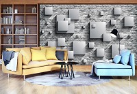 Флизелиновые фото обои 3 д 312x219 см Серые квадраты на кирпичной стене (3443VEXXL)+клей