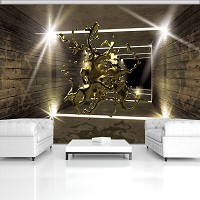 Флизелиновые фотообои 3d бетонный коридор 312x219 см Взрыв золотой краской в туннеле (3445VEXXL)+клей