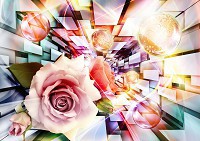Популярные флизелиновые яркие фотообои цветы 312x219 см Шары и розы в 3Д туннеле (3456VEXXL)+клей