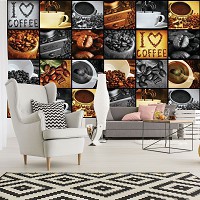 Флизелиновые фотообои для кухни с чашками 368x254 см Я люблю кофе коллаж (3460V8)+клей