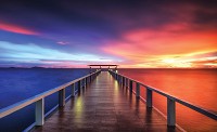 Флизелиновые фотообои в коридор 3д море природа 312x219 см Большой пирс на закате солнца (3463VEXXL)+клей