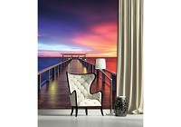 Флизелиновые фотообои для кухни 3д море природа 184x254 см Большой пирс на закате солнца (3463V4A)+клей