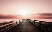 Красивые флизелиновые фотообои на кухню 3д море природа закат 254x184 см Большой пирс в розовом цвете (3464V4)+клей