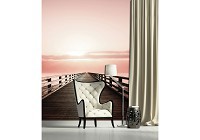 Флизелиновые фотообои на кухню 3д море природа закат солнца 184x254 см Большой пирс в розовом цвете (3464V4A)+клей