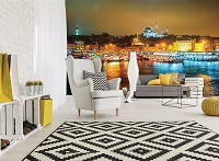 Флизелиновые 3д фотообои для зала 254x184 см Разноцветные огни города Стамбул ночью (3467V4)+клей