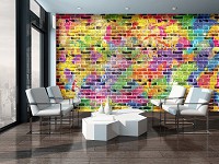 Флізелінові фотошпалери до зали 254x184 см Графіті - Різнокольорова цегла (3469V4)+клей