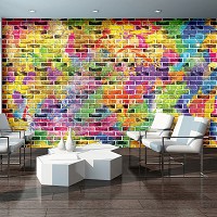 Флізелінові фотошпалери 368x254 см Графіті - Різнокольорова цегла (3469V8)+клей