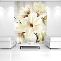 Світлі флізелінові фотошпалери 3д Квіти 184x254 см Великі білі магнолії на світло-сірий фон (3478V4A)+клей - вид 5 мініатюра