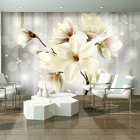 Флизелиновые фотообои на всю стену 3д Цветы 368x254 см Большие белые магнолии на светло-сером фоне (3478V8)+клей