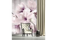 Флизелиновые фотообои для зала 3д Цветы 184x254 см Большие магнолии на светло-сером фоне (3479V4A)+клей