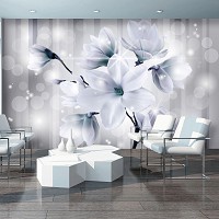 3д Цветы флизелиновые фотообои 254x184 см Белые большие магнолии на светло-сером фоне (3480V4)+клей