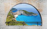 Флизелиновые фотообои для кухни 3д лазурное море 416x254 см Пляж на острове за кирпичной аркой (3482VEXXXL)+клей - вид 1 миниатюра