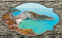 Флізелінові фотошпалери для зали 3д Море Природа 254x184 см Пляж на острові за кам'яною стіною (3484V4)+клей