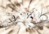 Флизелиновые фотообои 3д цветы 416x254 см Белые лилии на бежевом фоне (3488VEXXXL)+клей