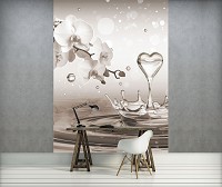Флизелиновые фотообои 3д цветы 184x254 см Сердце на воде с белыми орхидеями (3495V4A)+клей
