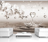 3д цветы флизелиновые фотообои 368x254 см Сердце на воде с белыми орхидеями (3495V8)+клей
